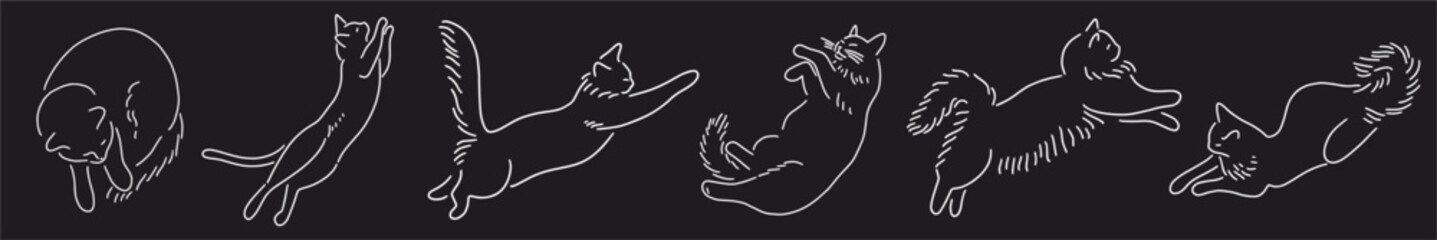 Vector horizontal collection of cute cats hand-drawn with a doodle-style line
