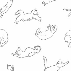 Vector seamless pattern from a collection of cute cats hand-drawn with a doodle-style line