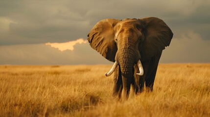 Fototapeta premium Wild elephant in the beautiful forest. 