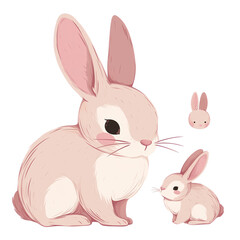 Fototapeta premium Cute illustration of a mother bunny and baby bunny in soft pastel colors, perfect for children's books or nursery decor.