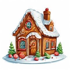 AI Image Generator, Cartoon style gingerbread house isolated
