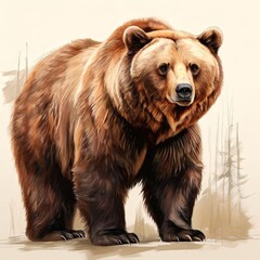 Fototapeta premium brown bear full body standing, wildlife animal, isolated on transparent AI Image Generator,