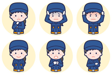 女性消防団員のポーズセット_05