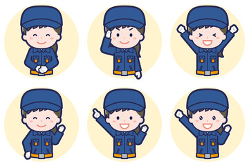 女性消防団員のポーズセット_01