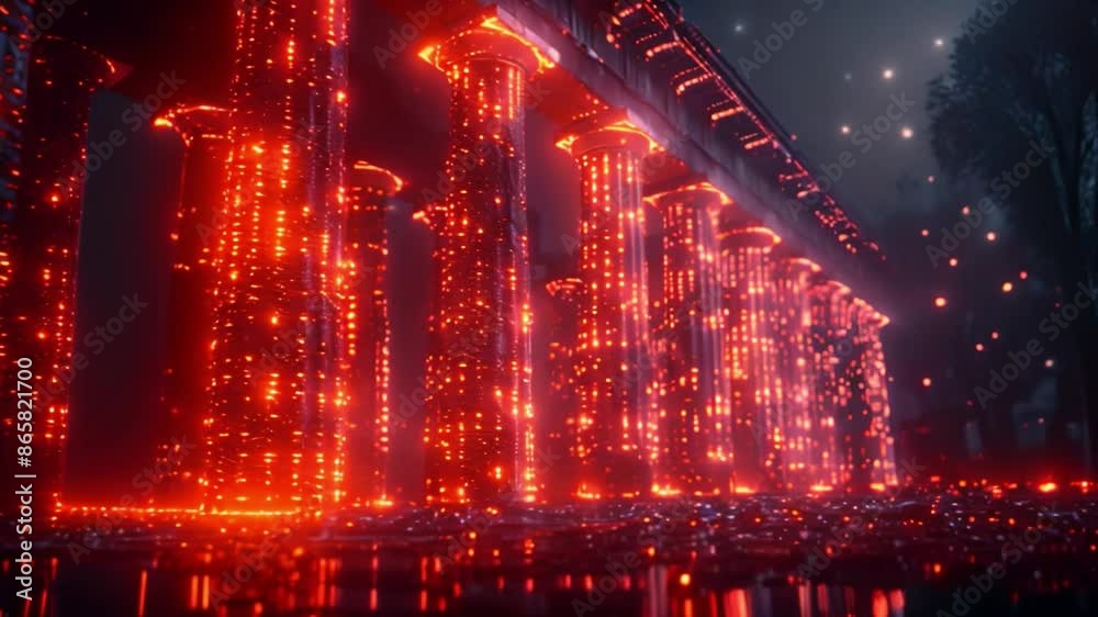 Aufkleber this digital rendering of glowing columns at night. funding concept