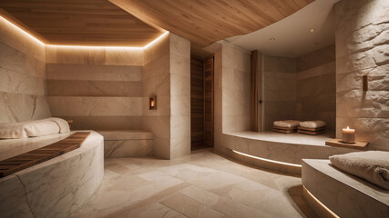 Luxurious bathhouse, sauna in a luxury hotel made of granite.