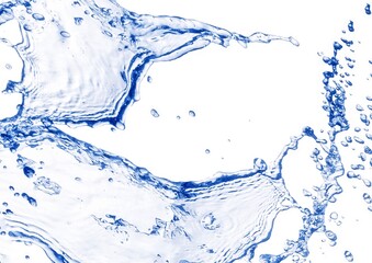 カーブした青い波と水しぶき【白背景】
