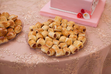 Photograph of salty snacks on a festive table.