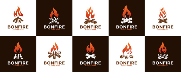 campfire silhouette logo set, explorer, outdoor, adventurous travel, logo design vector.