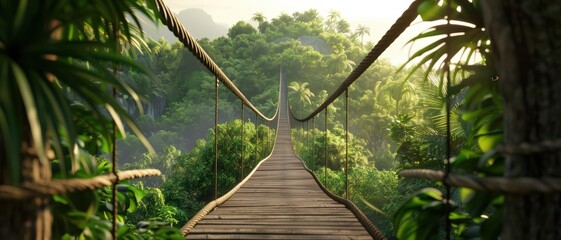 3D illustration of an adventure tour in a jungle, zipline,