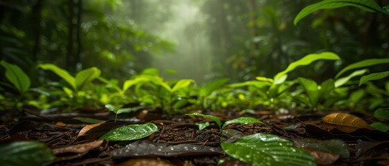 Obraz premium Rainforest floor with leaves and twigs,