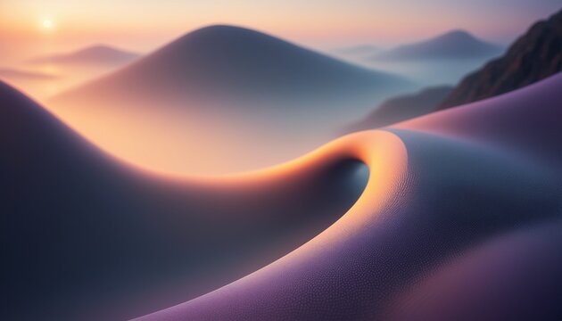 Mountains Sunset Sand Dunes Gradient Colors Mist Serene Tranquil Natural Beauty Landscape Sunrise Or Background Wallpaper