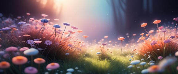 Meadow Flowers Sunlight Nature Serenity Vibrant Colors Blossoms Grass Dreamy Ambiance Background Wallpaper