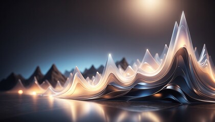 Abstract Waveform Mountains Glow Reflection Futuristic Art Surreal Background Wallpaper