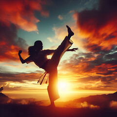 illustrative image of a woman in a capoeira stance. karate