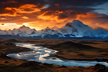 Naklejka premium Illumination of Wilderness: A Panoramic Symphony of Earth, Sky, and Light