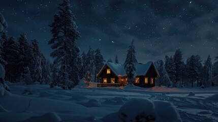 Fototapeta premium Starry night above snowy Swedish Lapland landscape