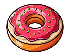 colorful bold illustration of junk food or fast food theme, strawberry donut