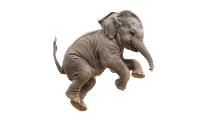 Baby elephant jumping isolated on white background