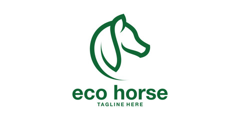 Fototapeta premium logo design of horse head and leaves, nature, organic. logo design template, symbol, icon, vector, creative idea.