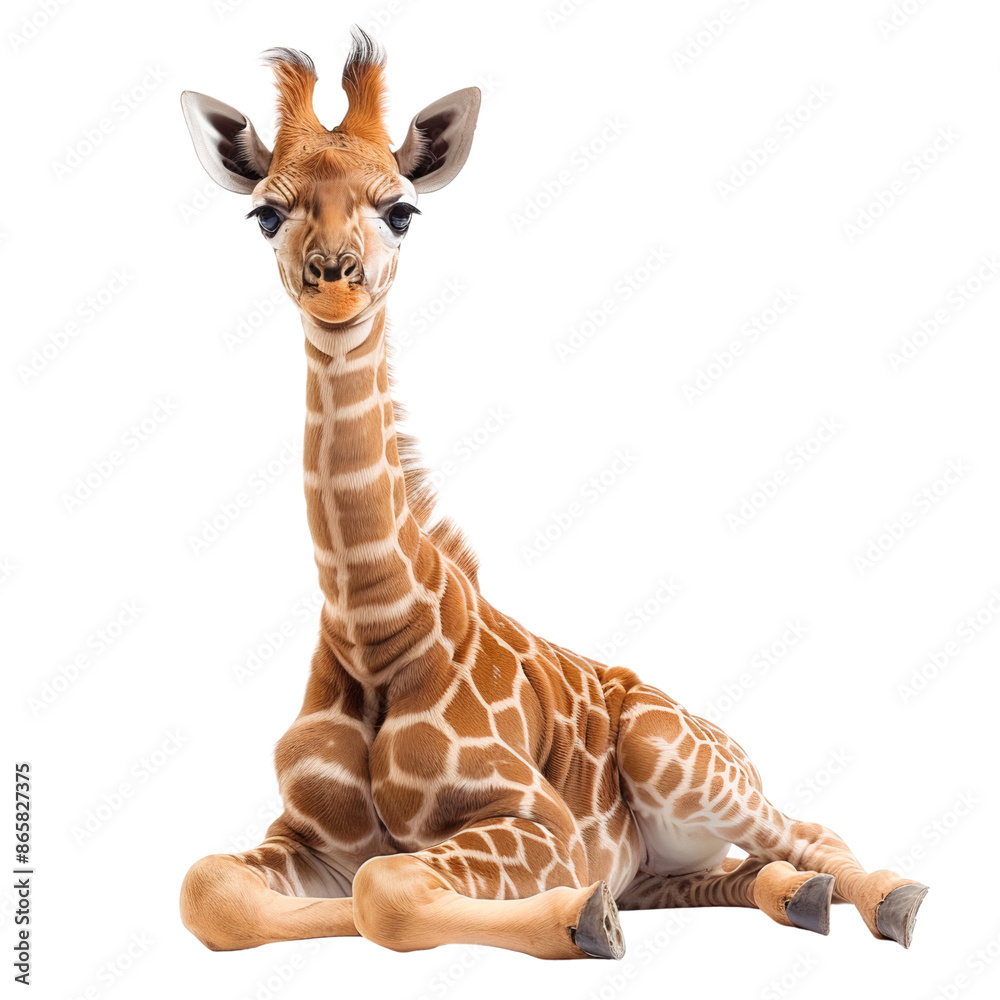 Wall mural giraffe sitting isolated on white background