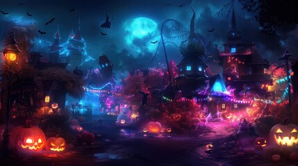 Obraz premium Colorful and fun Halloween scene with various elements.