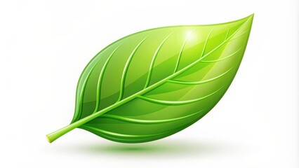 Obraz premium Stylized bright green leaf icon with sleek lines and minimalist design isolated on a plain white background.