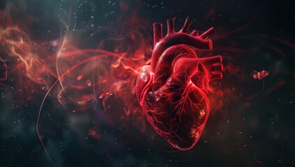 Heart on fire symbolic image of love and passion with smoke rising above it