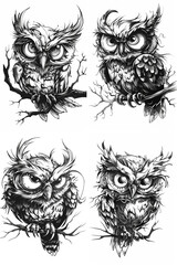 Obraz premium Tattoo idea of Scary horror cartoon owl with big eyes