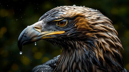 Fototapeta premium Bird of prey black head against blue water, AI Generative.