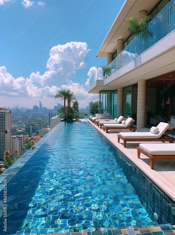 Poster luxury swimming pool On the top floor of the hotel