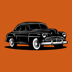 classic car black and white cartoon illustration