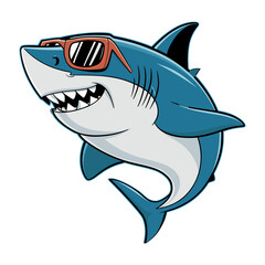 shark smile with sunglass, cute animal cartoon illustration