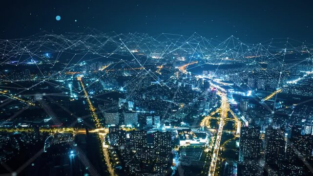 smart Connected city skyline. Futuristic network concept, city Technology