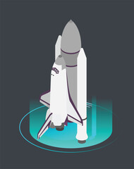 Obraz premium spaceship isometric hologram model flat icon
