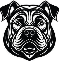 Black Bulldog head silhouette vector illustration on white background