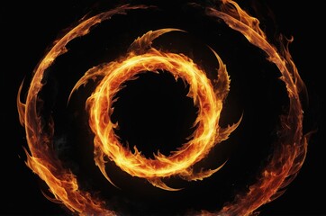 Abstract image of fire flames creating two burning rings on dark background