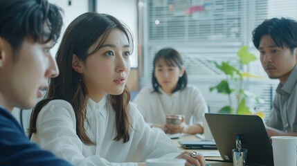Focused Young Woman in a Meeting with Colleagues
