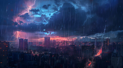 Fototapeta premium Rainstorm weather，lightning over the city