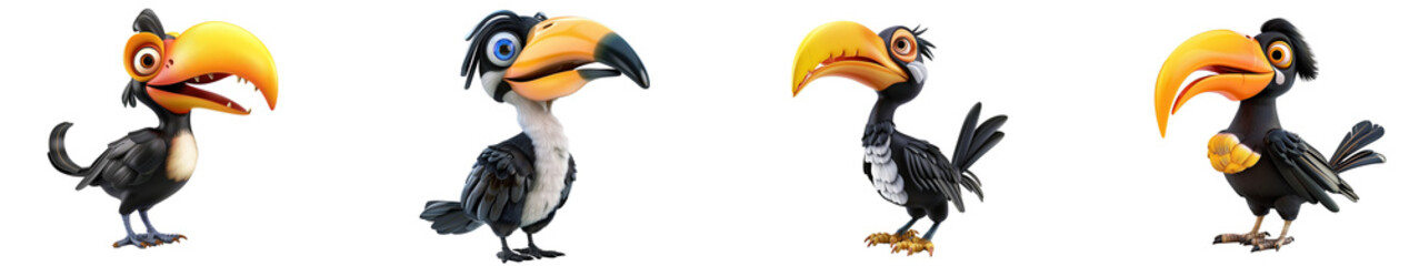 Obraz premium 3D cute happy cartoon hornbill, isolated on white background