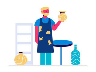 Professional pottery artist. Art studio vector illustration