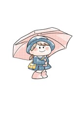 Girl with umbrella watercolor winter