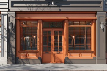 Shop front with a brown door.