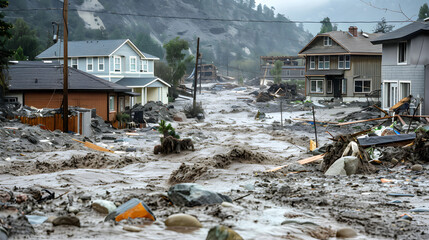 Houses destroyed by debris flow in rainstorm