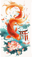 Carp jump Longmen entrance examination high school to change the fate of concept illustration
