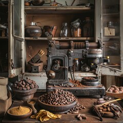 Old-fashioned Chocolate Making in a Rustic Kitchen Setting