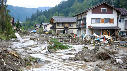 Houses destroyed by debris flow in rainstorm