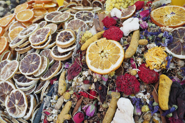 Mixed dried frits and herbals tea