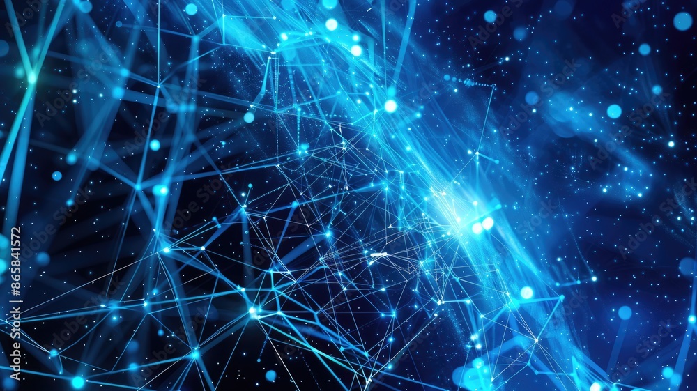 Poster abstract representation of digital data flowing through a network. digital artwork of blue dots and 