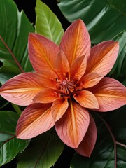 Fototapeta premium Orange Flower with Green Leaves.